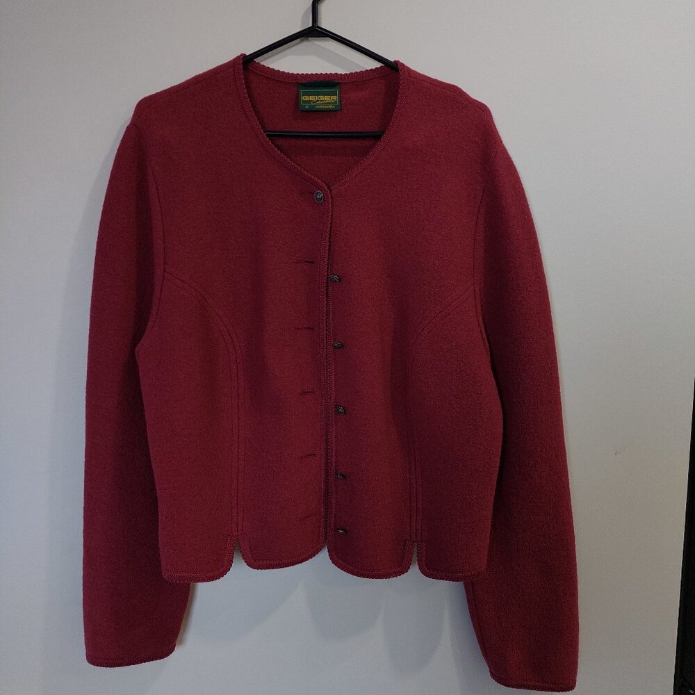 Vintage Geiger Austria Size EU42 US10 Maroon 100% Boiled Wool Short Jacket Coat